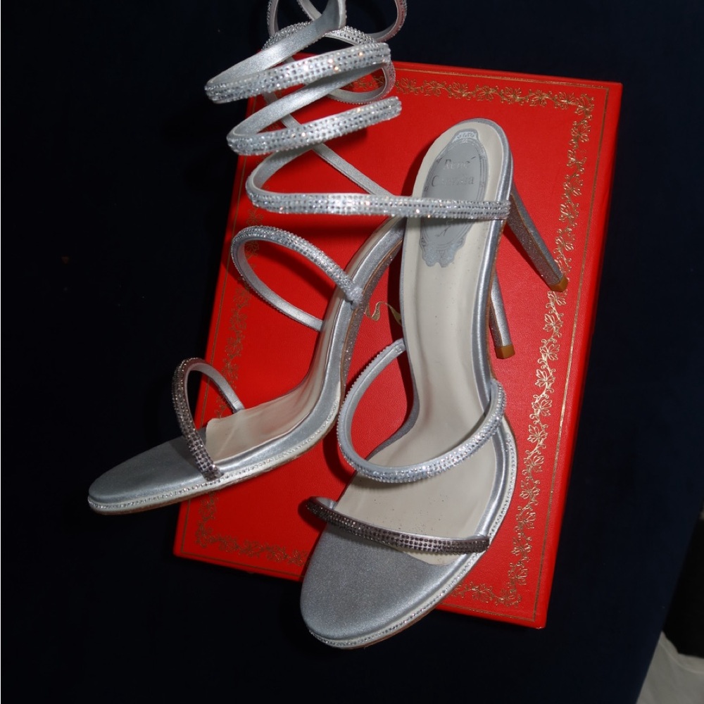 René Caovilla Cleo Crystal Spiral Sandals Silver 42